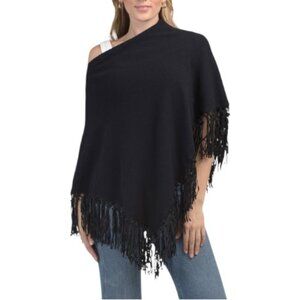 TESMA Made In Italy Cashmere And Wool Blend Poncho With Suede Fringe